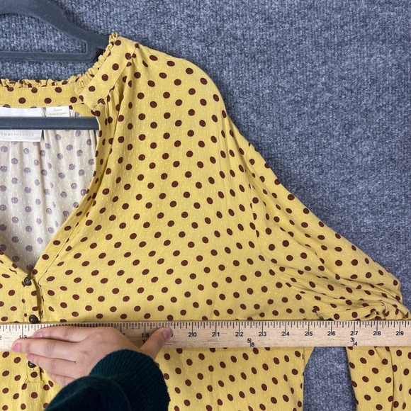 Maeve by Anthropologie Yellow Polka Dot Ruffle Neck V-Neck Blouse Top XLarge - Picture 5 of 10